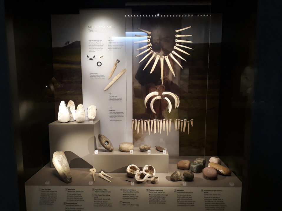 The grave goods from the Upton Lovell burial on display at the Wiltshire Museum in Devizes